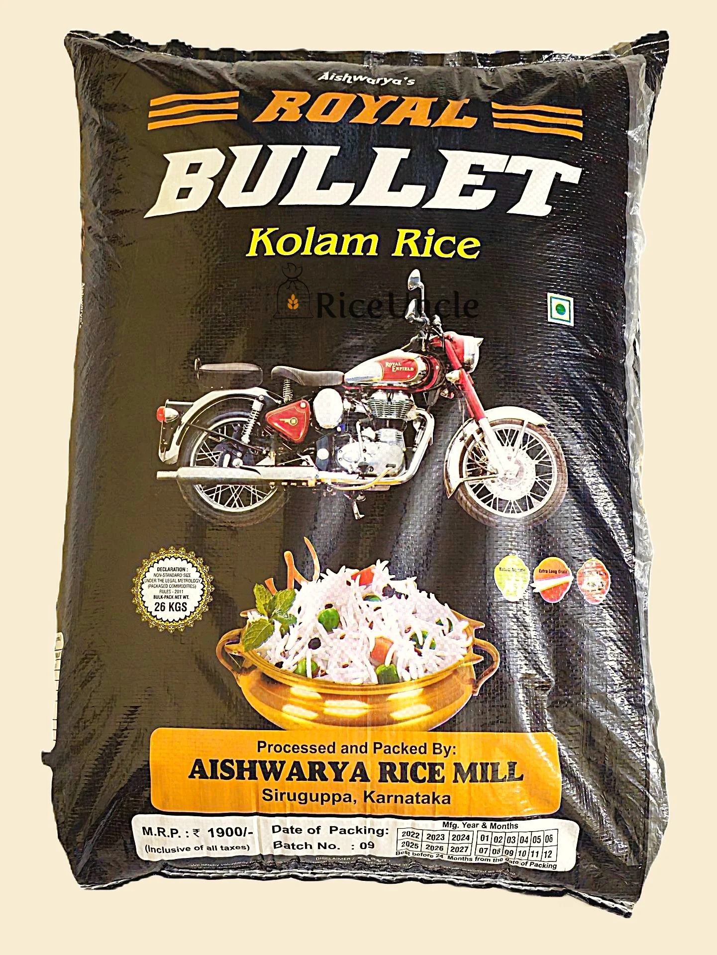 Aishwarya’s RNR Royal Bullet Kolam Rice 26KG Bag/Loose